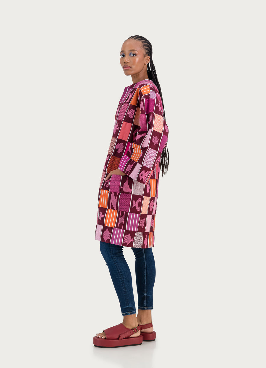 DARK PINK KENTE COAT