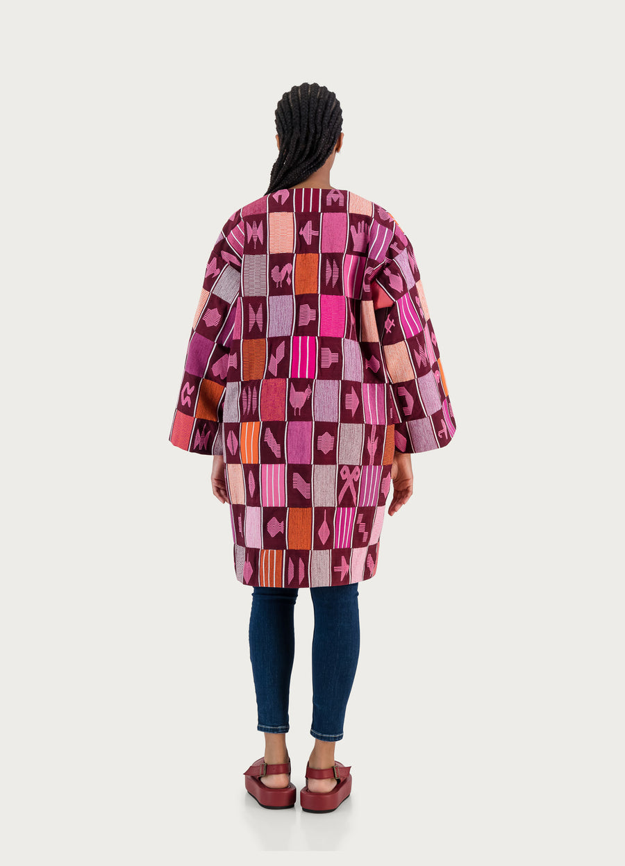 DARK PINK KENTE COAT