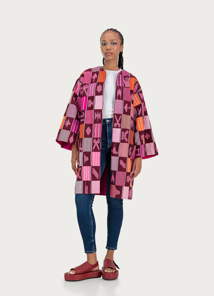 DARK PINK KENTE COAT