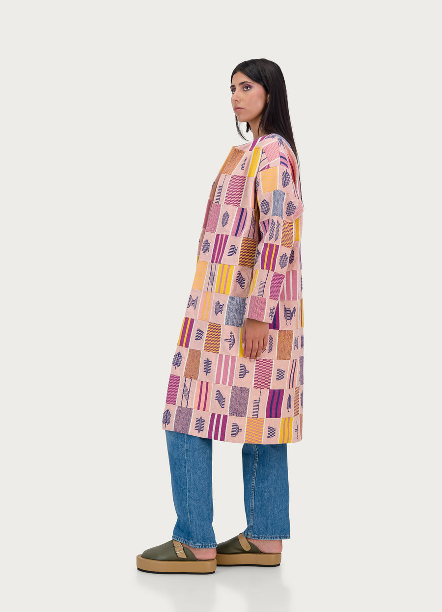 LIGHT PINK KENTE COAT