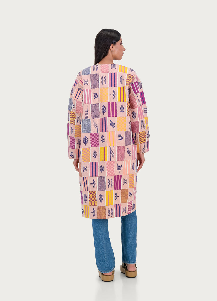 LIGHT PINK KENTE COAT