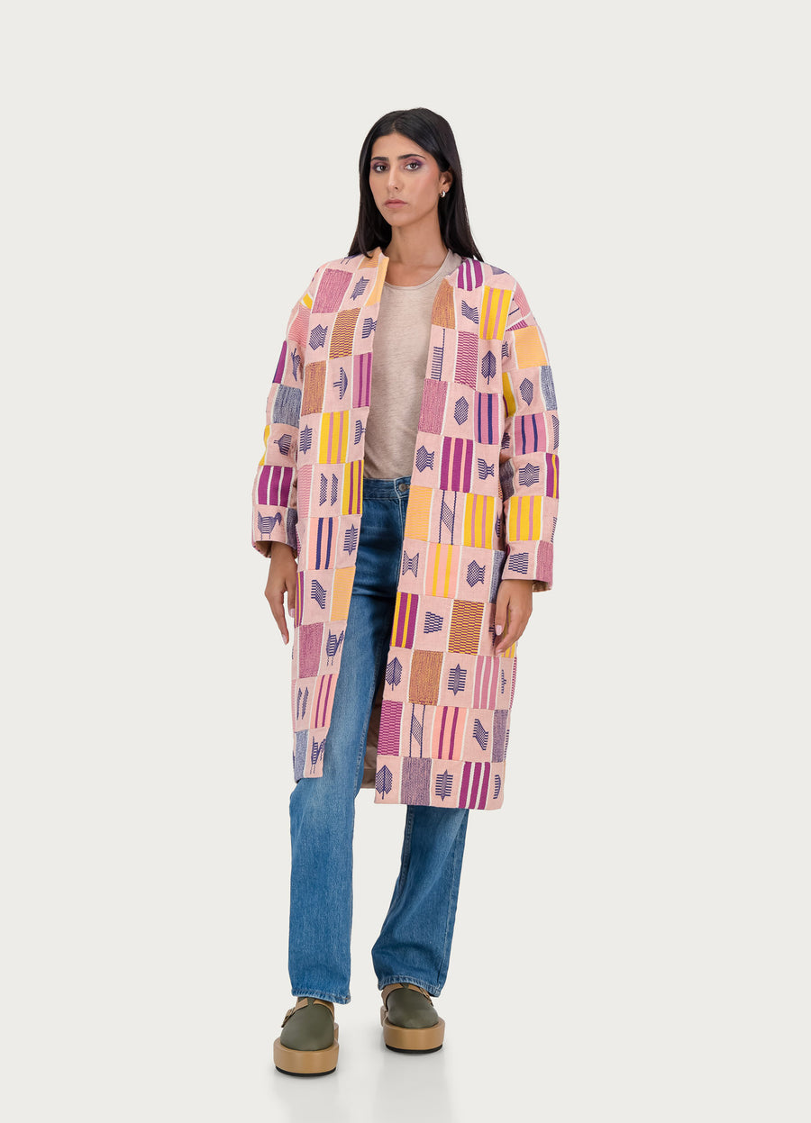 LIGHT PINK KENTE COAT