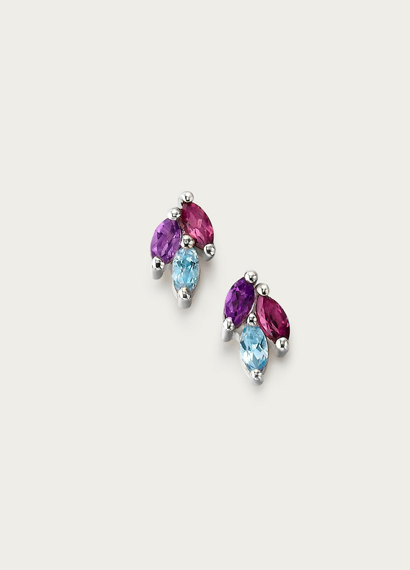 ORA LAYA STUDS AMETHYST RHODOLITE SKYBLUE 4X2MM