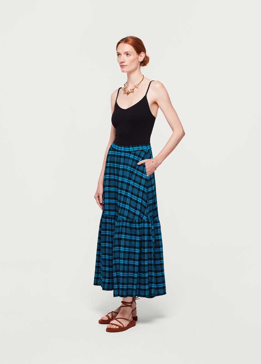 MAASAI CHECK FLOUNCED MAXI SKIRT