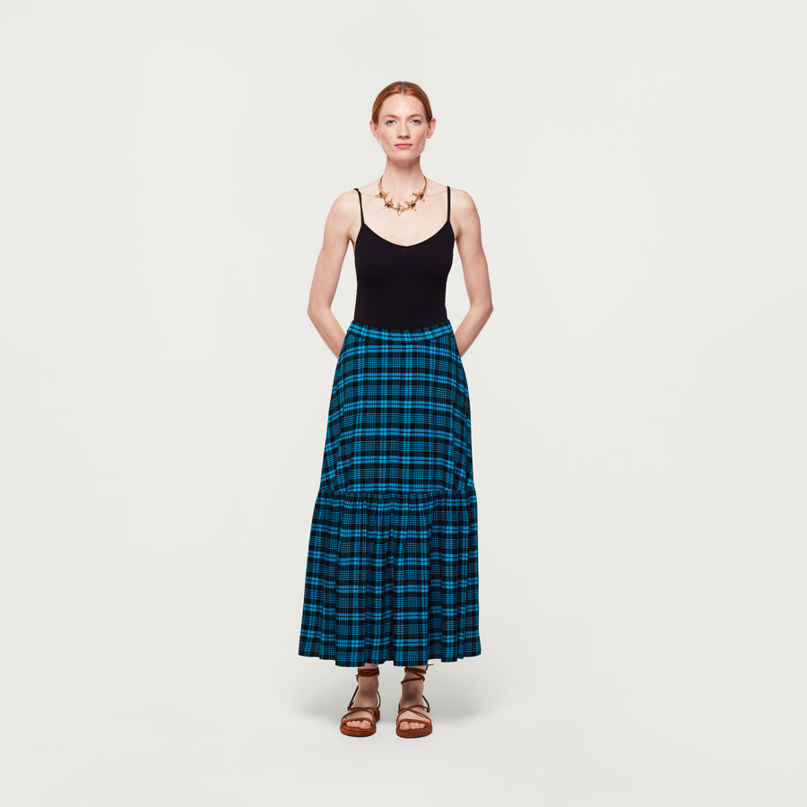 MAASAI CHECK FLOUNCED MAXI SKIRT