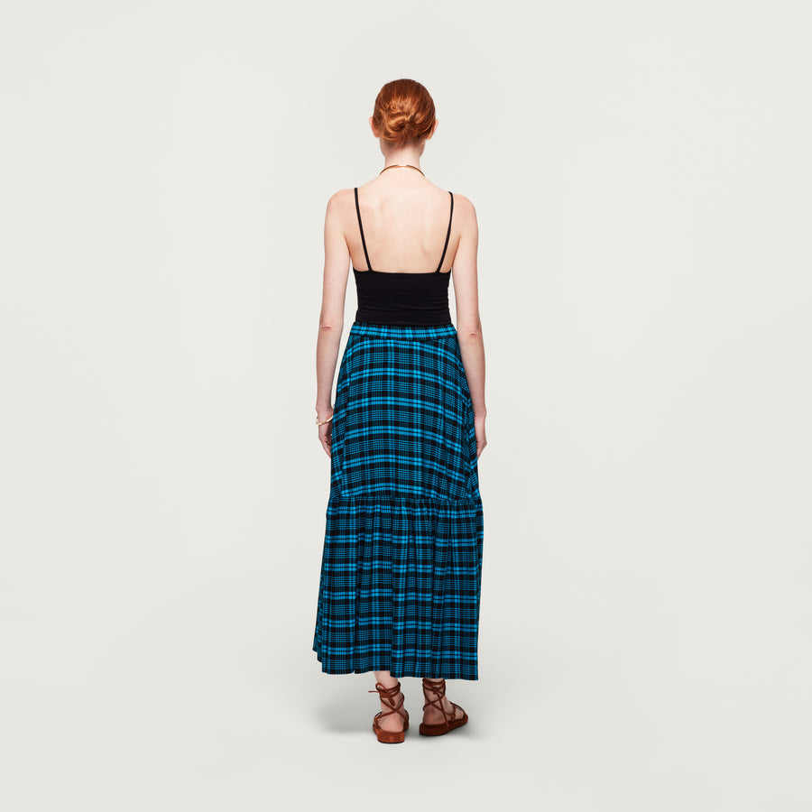 MAASAI CHECK FLOUNCED MAXI SKIRT