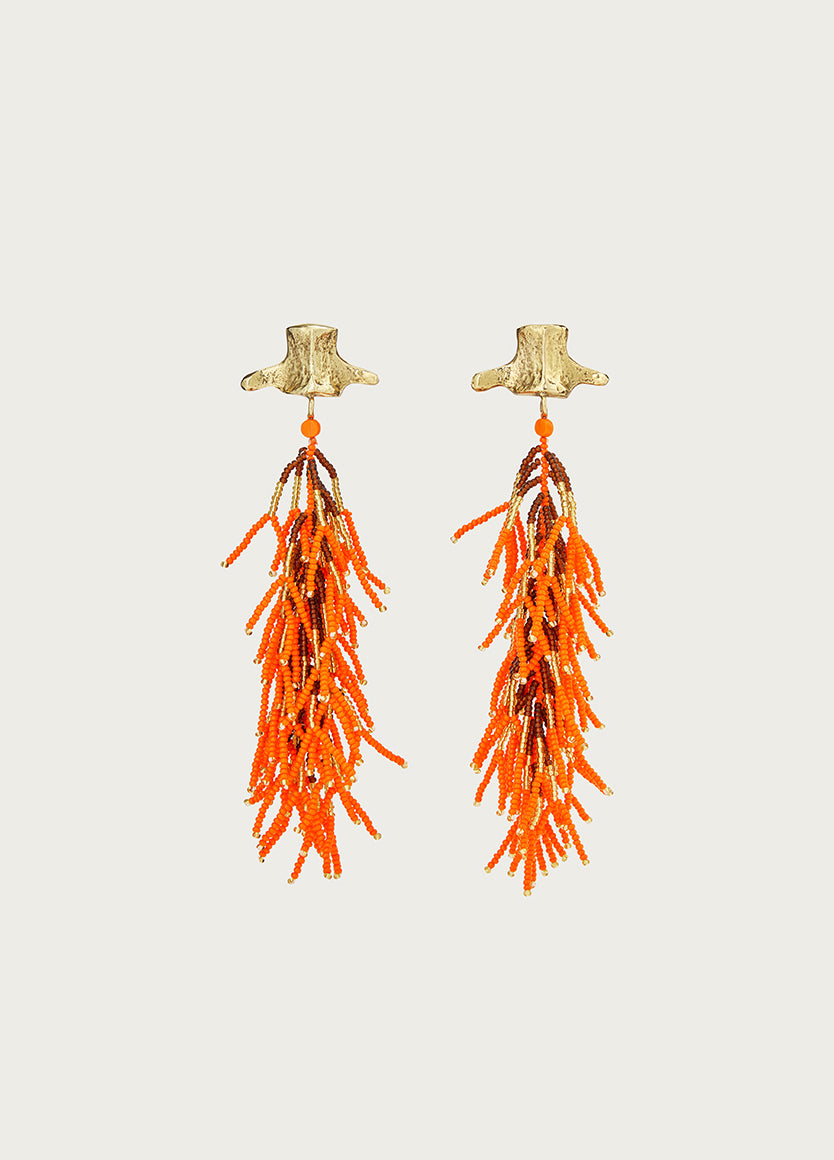 Yatta Fringe Earrings Orange/ Brown