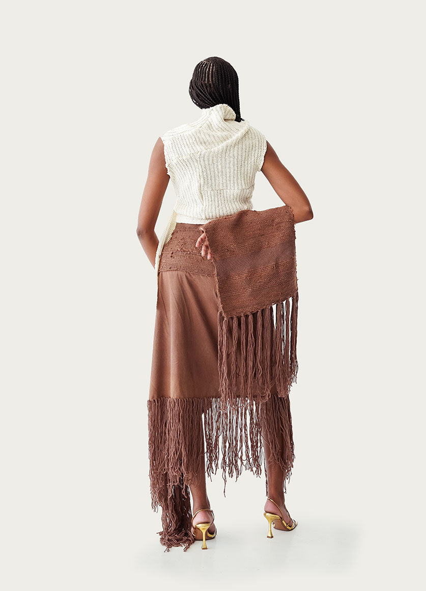 Pure Wool & Mohair Woven with Upcycled Linen Scarf and Fringe Skirt