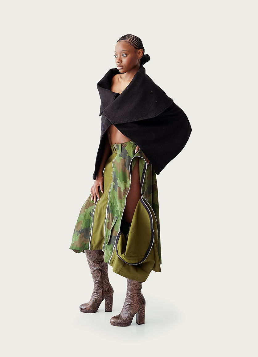Upcycled Deconstructed Military Multi Zip skirt / poncho