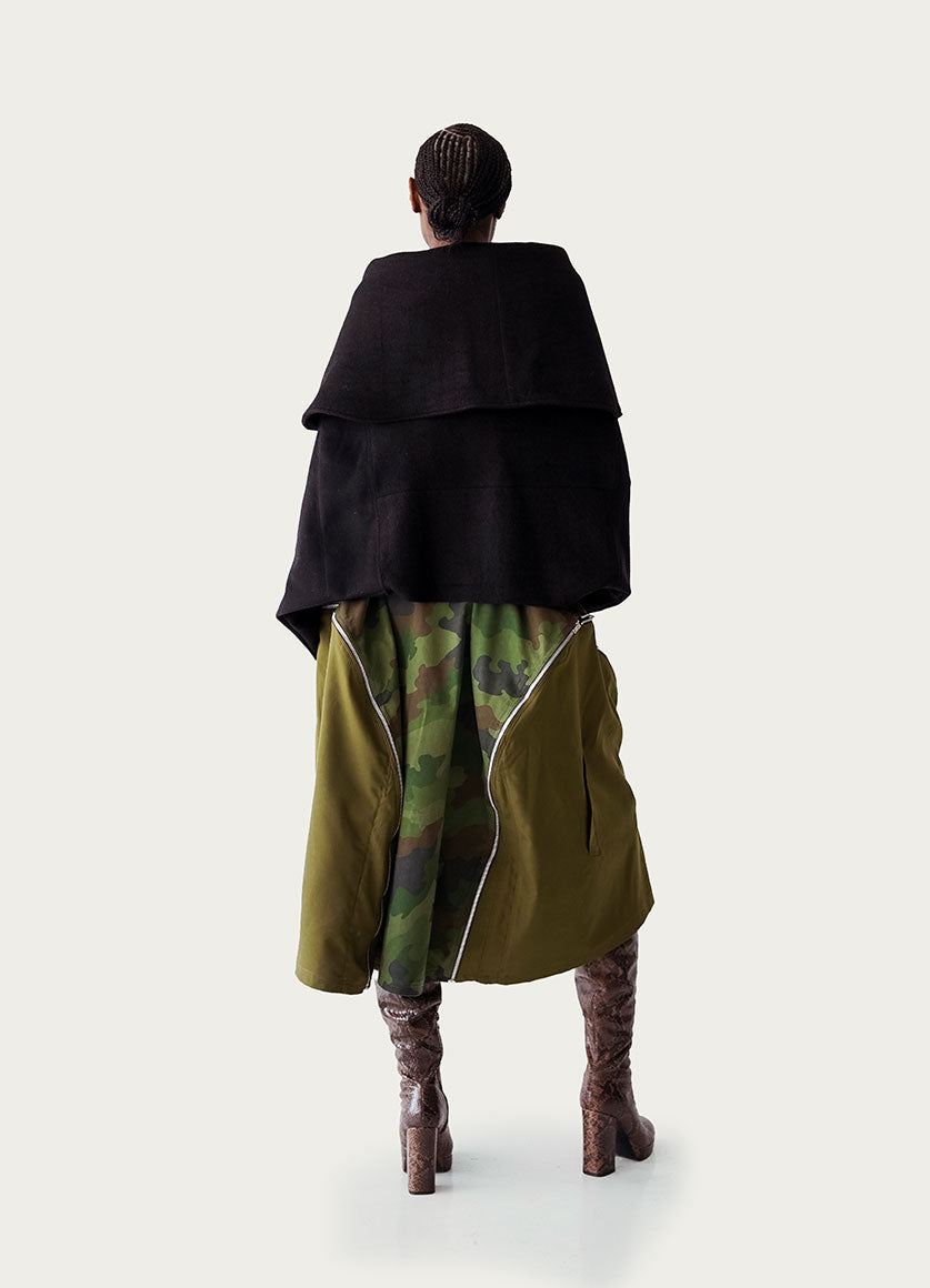Upcycled Deconstructed Military Multi Zip skirt / poncho