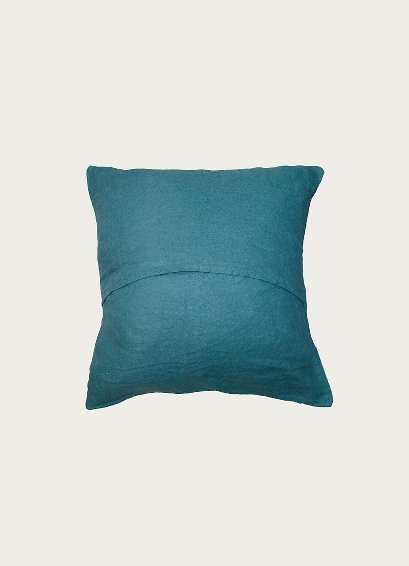 Green Embroidered Linen Pillow Crane