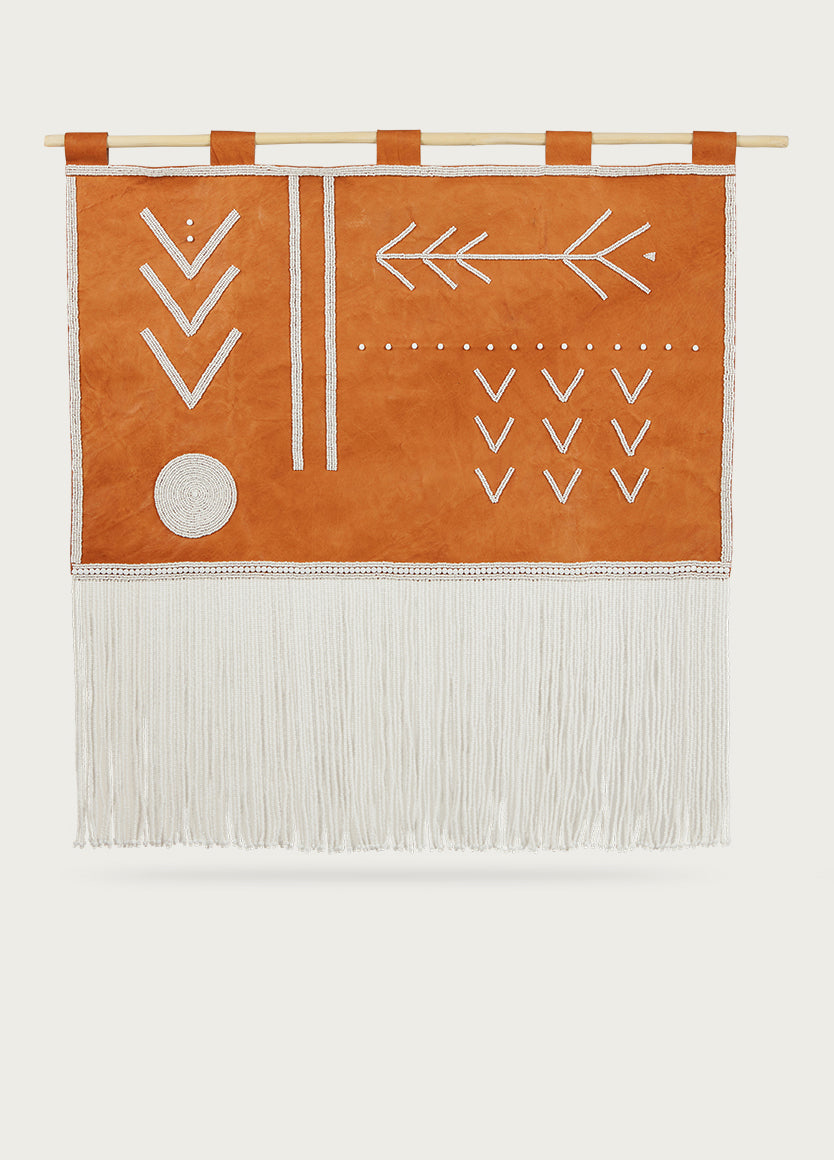 Tapestry Leather Wall Hanging White