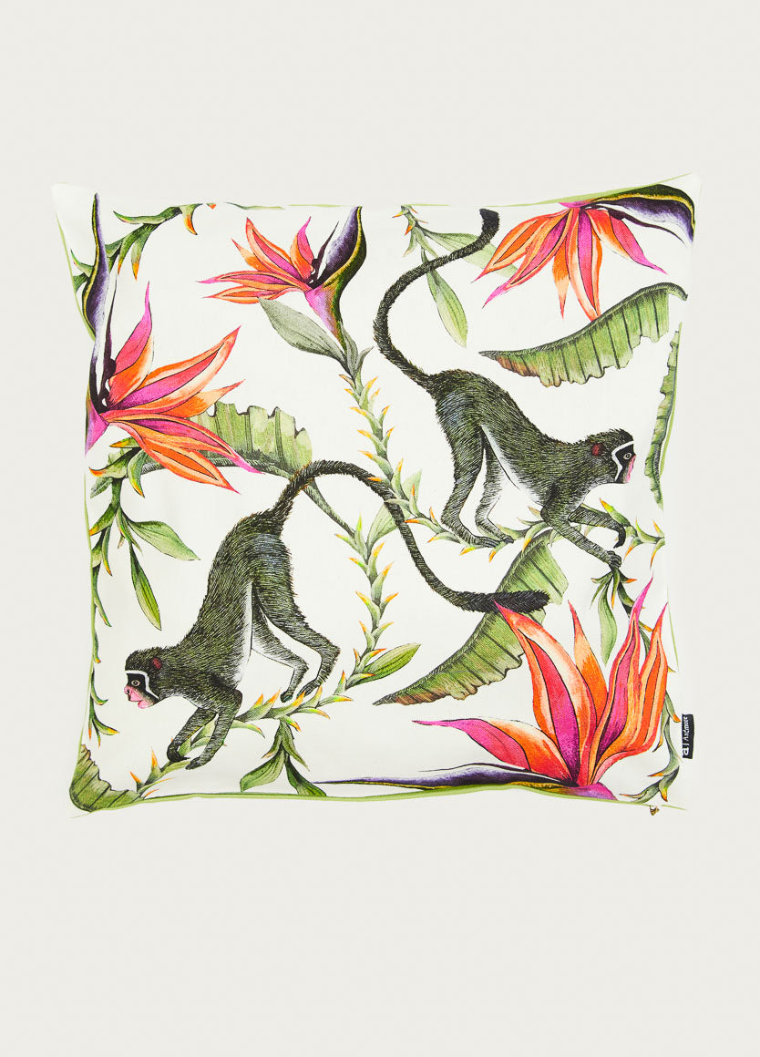 Monkey Paradise Chalk Cotton Cushion Cover