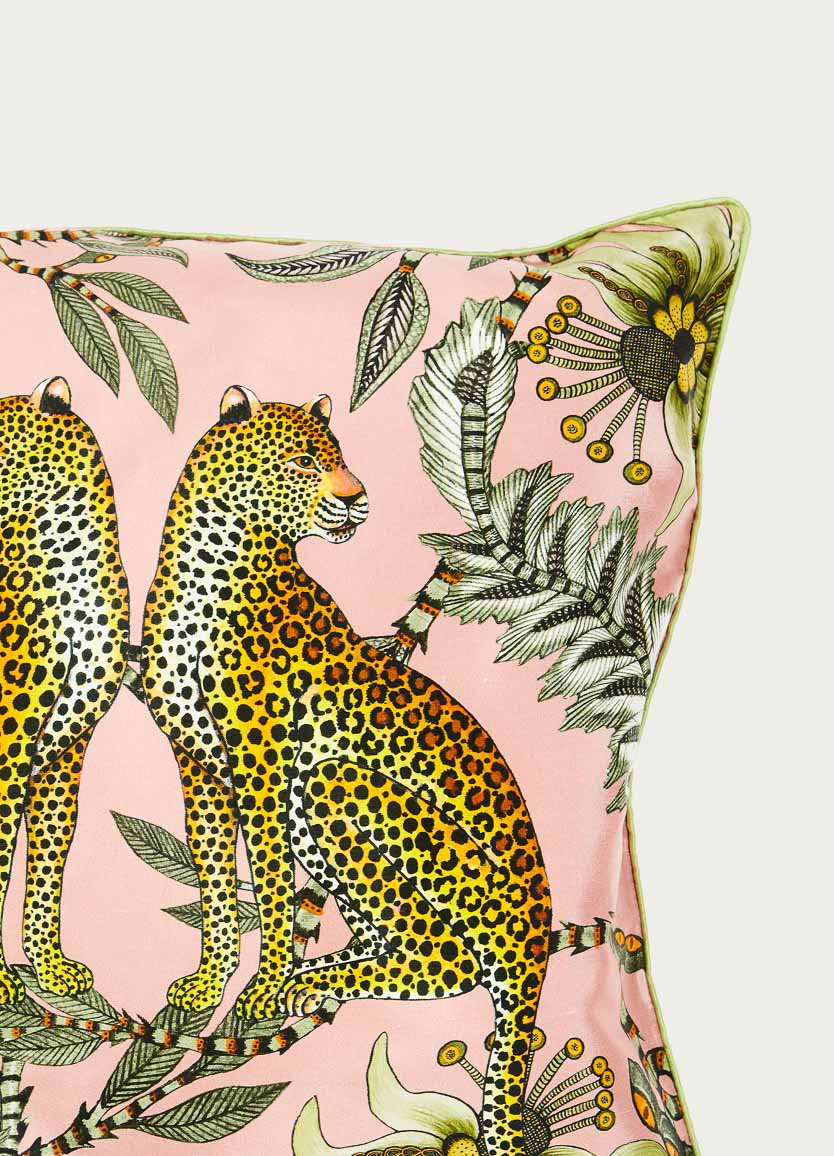 Lovebird Leopards Magnolia Silk Cushion Cover